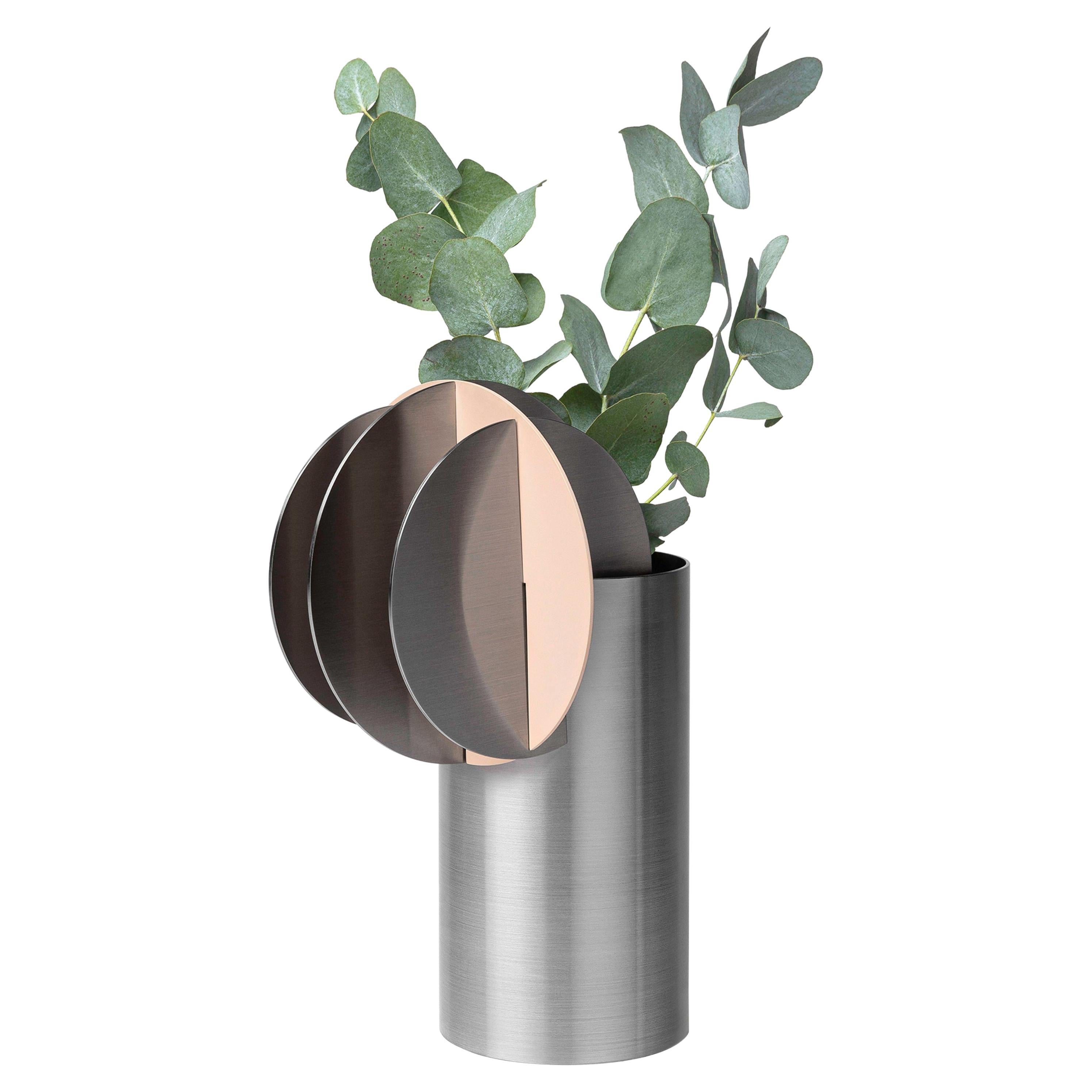 Contemporary Vase 'Delaunay CS11' by Noom, Brushed Stainless Steel For Sale