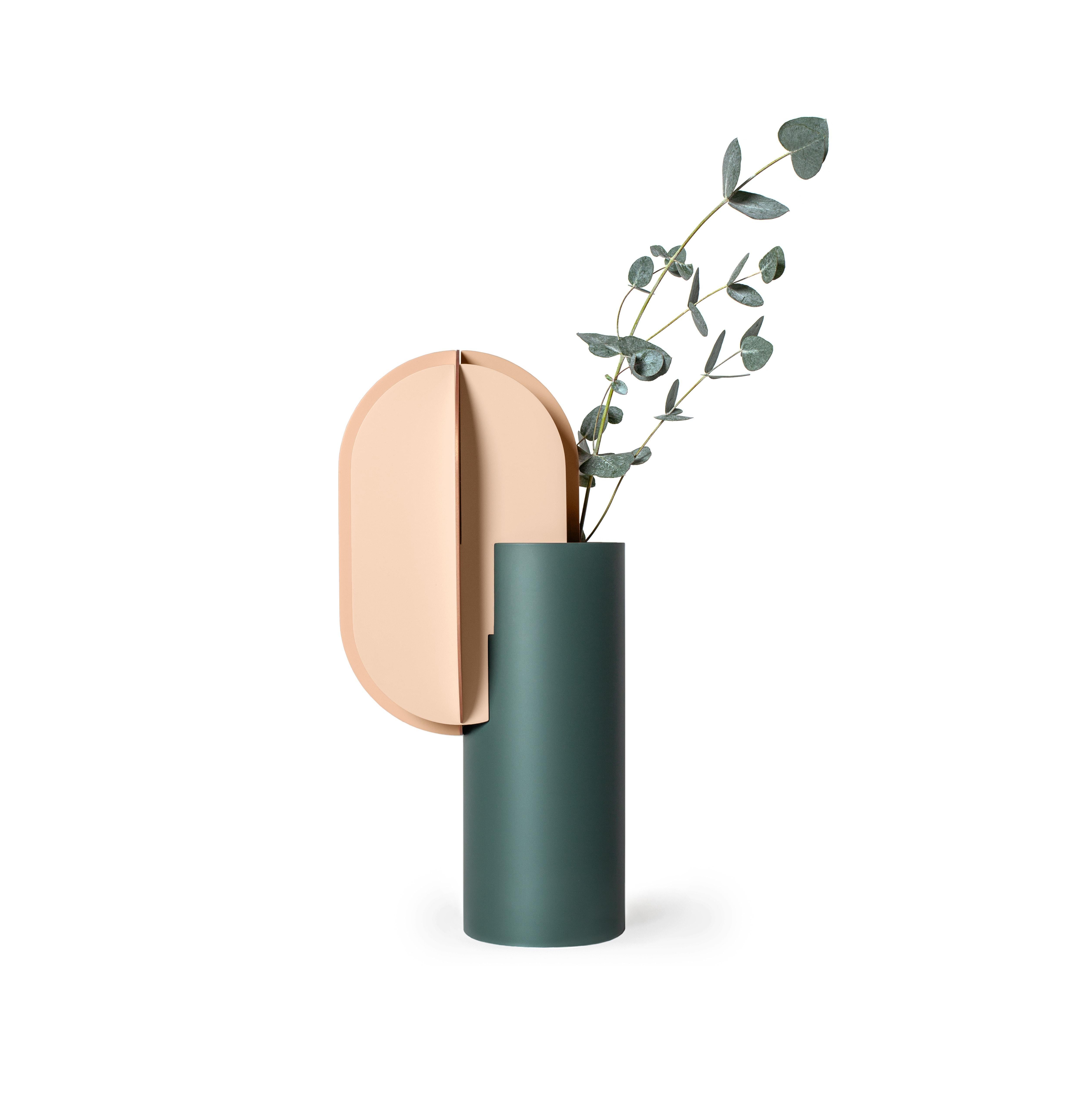 Brushed Contemporary Vase 'Gabo CS10' by Noom, Copper and Steel For Sale