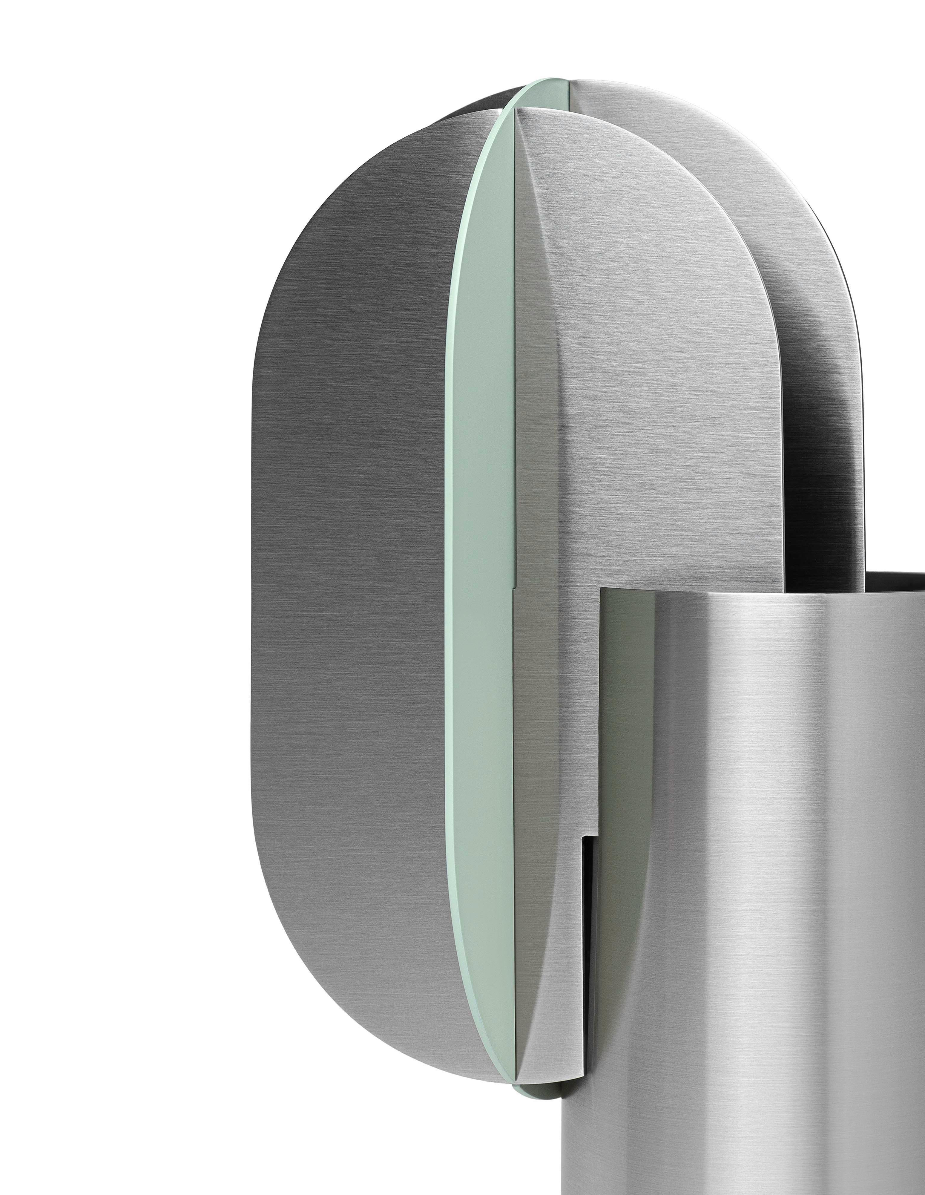 Contemporary Vase 'Gabo CS11' by Noom, Brushed Stainless Steel For Sale 1