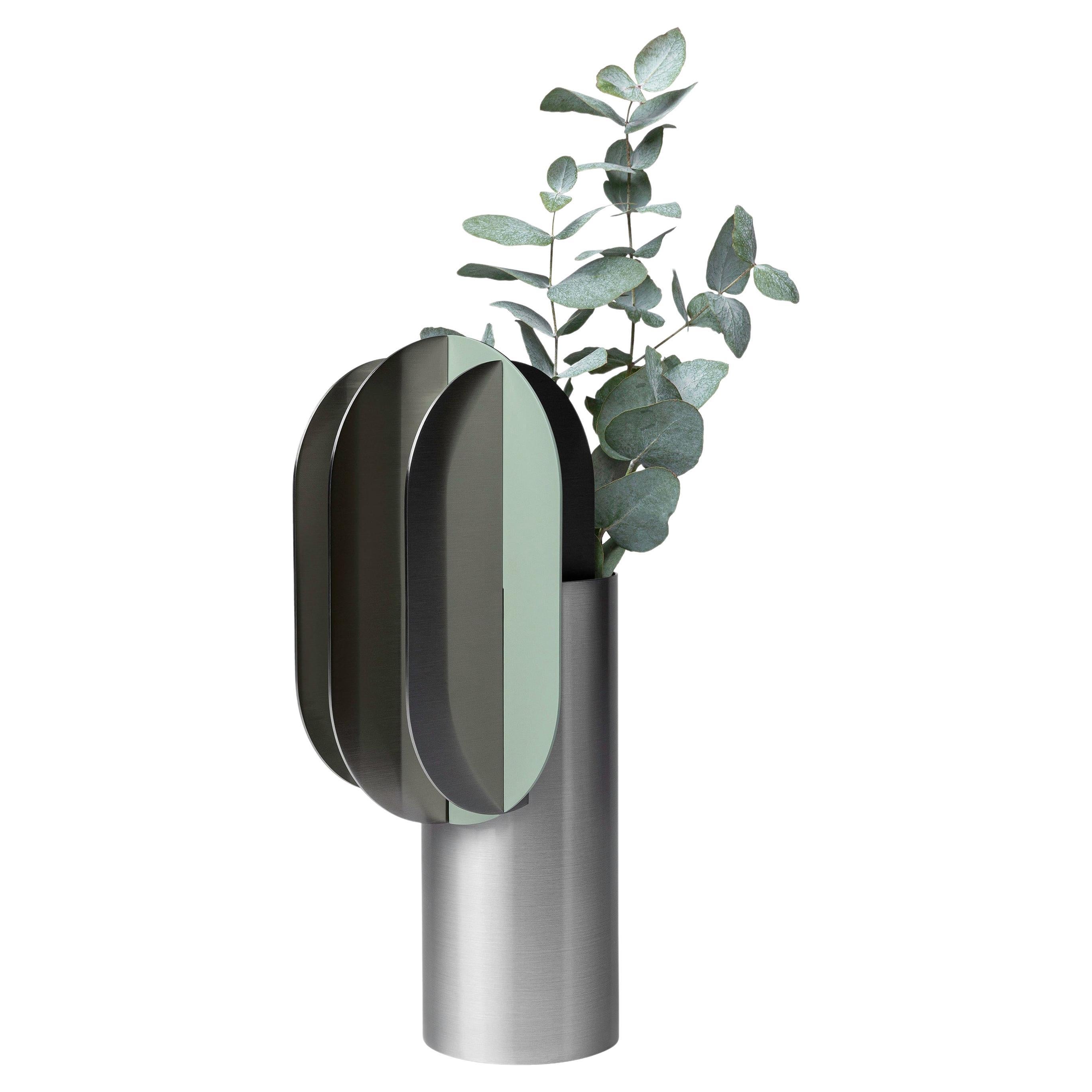Contemporary Vase 'Gabo CS11' by Noom, Brushed Stainless Steel For Sale