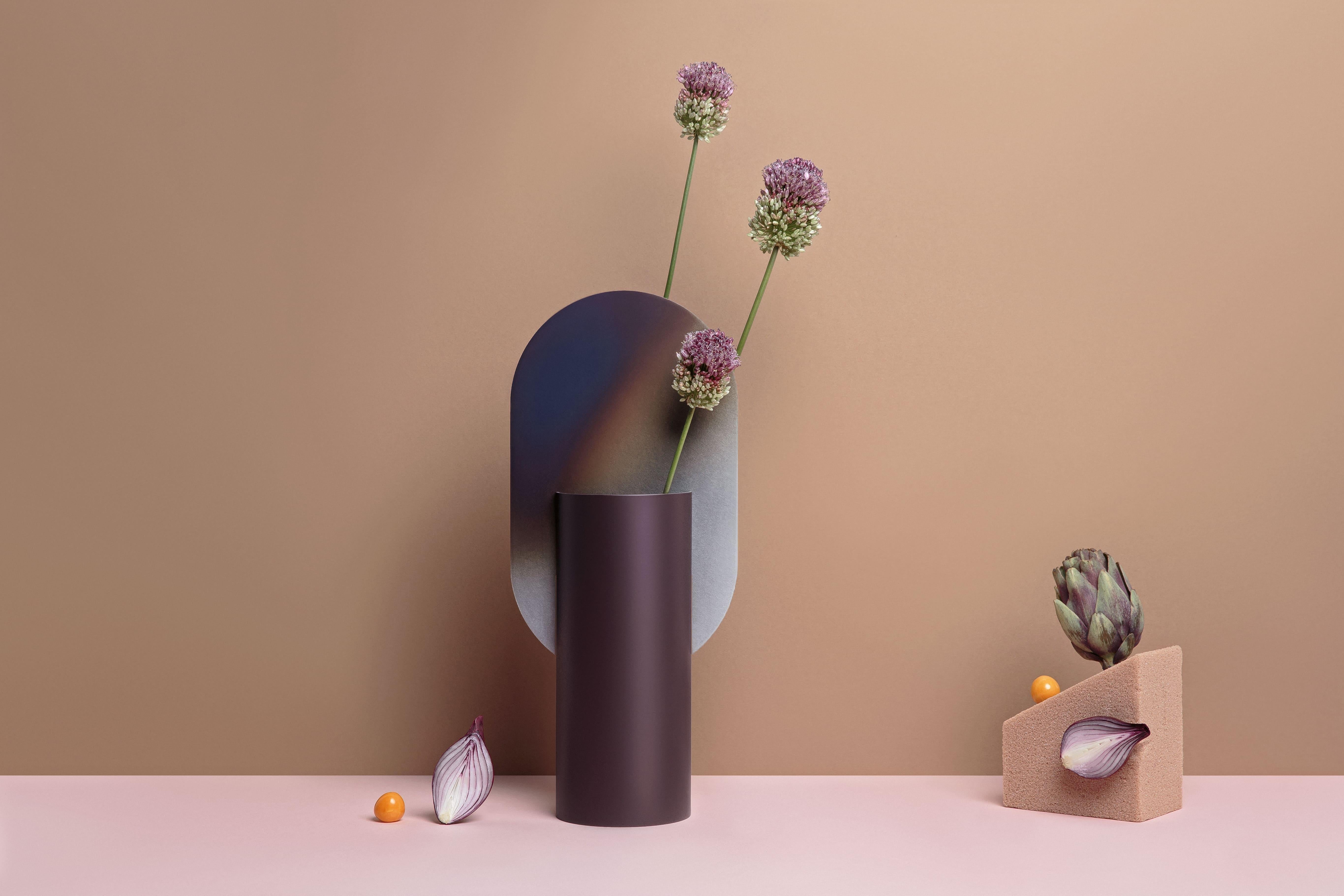 Contemporary Vase 'Genke CSL5' by Noom, Burned Steel For Sale 1
