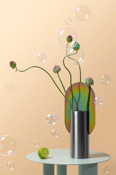 Contemporary Vase 'Genke CSL7' by Noom, Rainbow Zinc Plating Steel