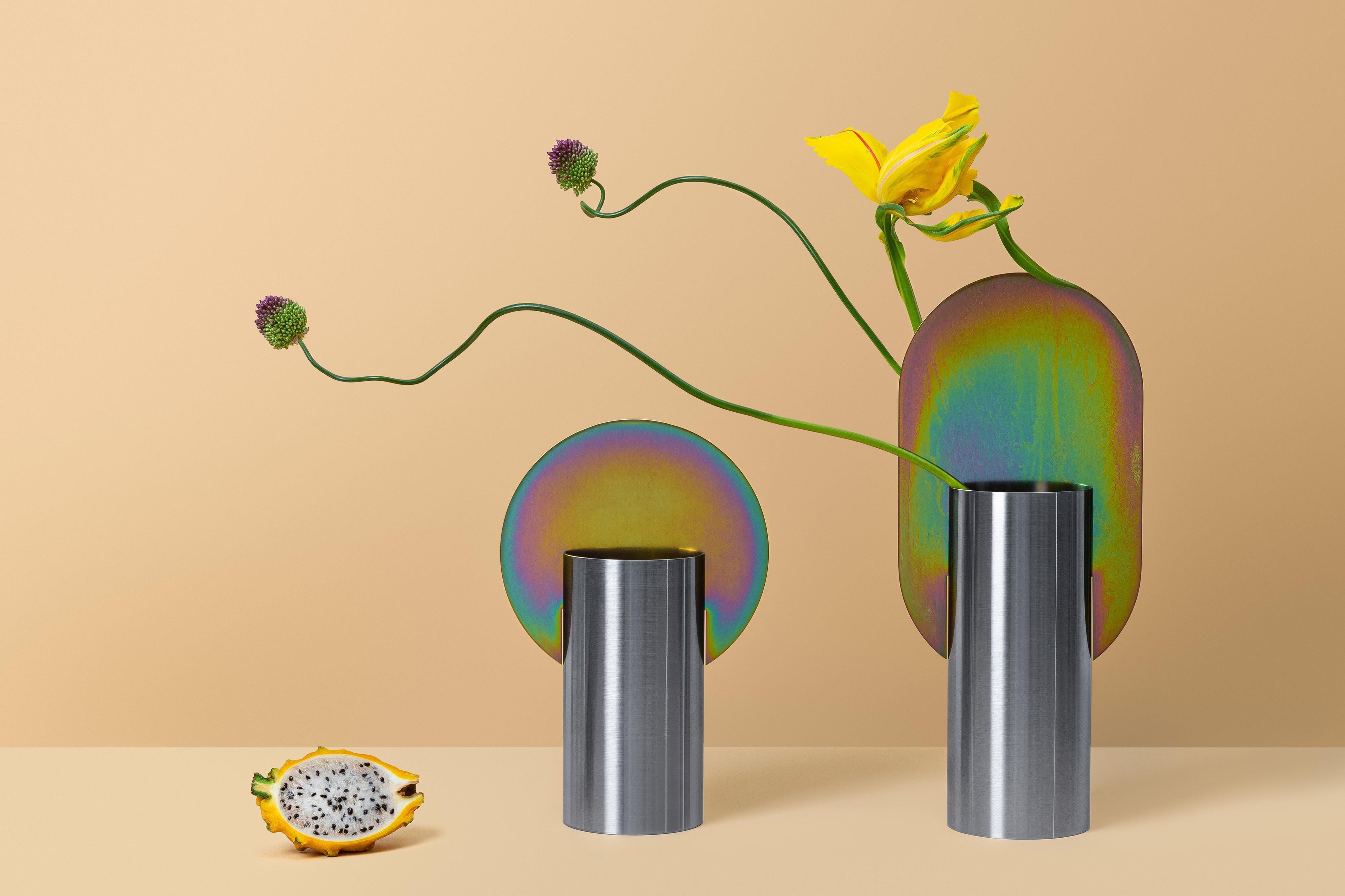 Ukrainian Contemporary Vase 'Genke CSL7' by Noom, Rainbow Zinc Plating Steel For Sale