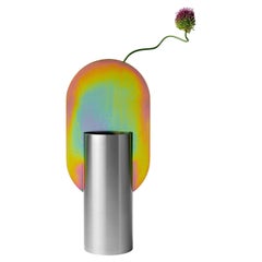 Vase contemporain 'Genke CSL7' par NOOM, acier zingué arc-en-ciel