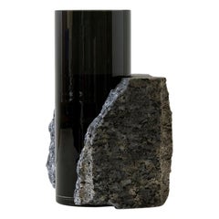 Contemporary Vase, Granit Labrador Granite Black Glass Cylinder by Erik Olovsson