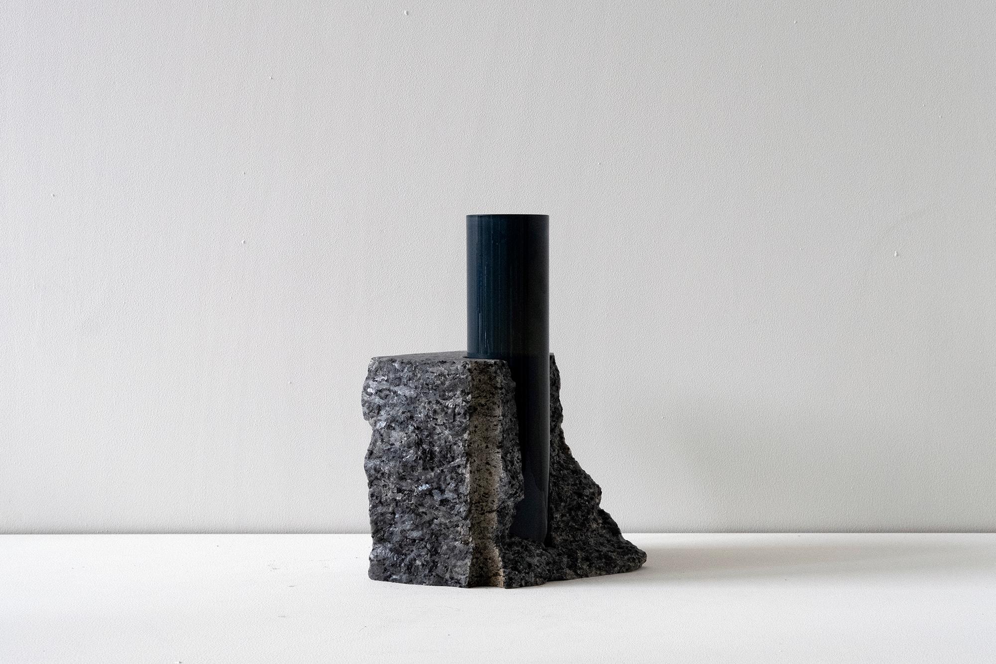 Modern Contemporary Vase, Granit Labrador Granite Glass Cylinder, by Erik Olovsson For Sale