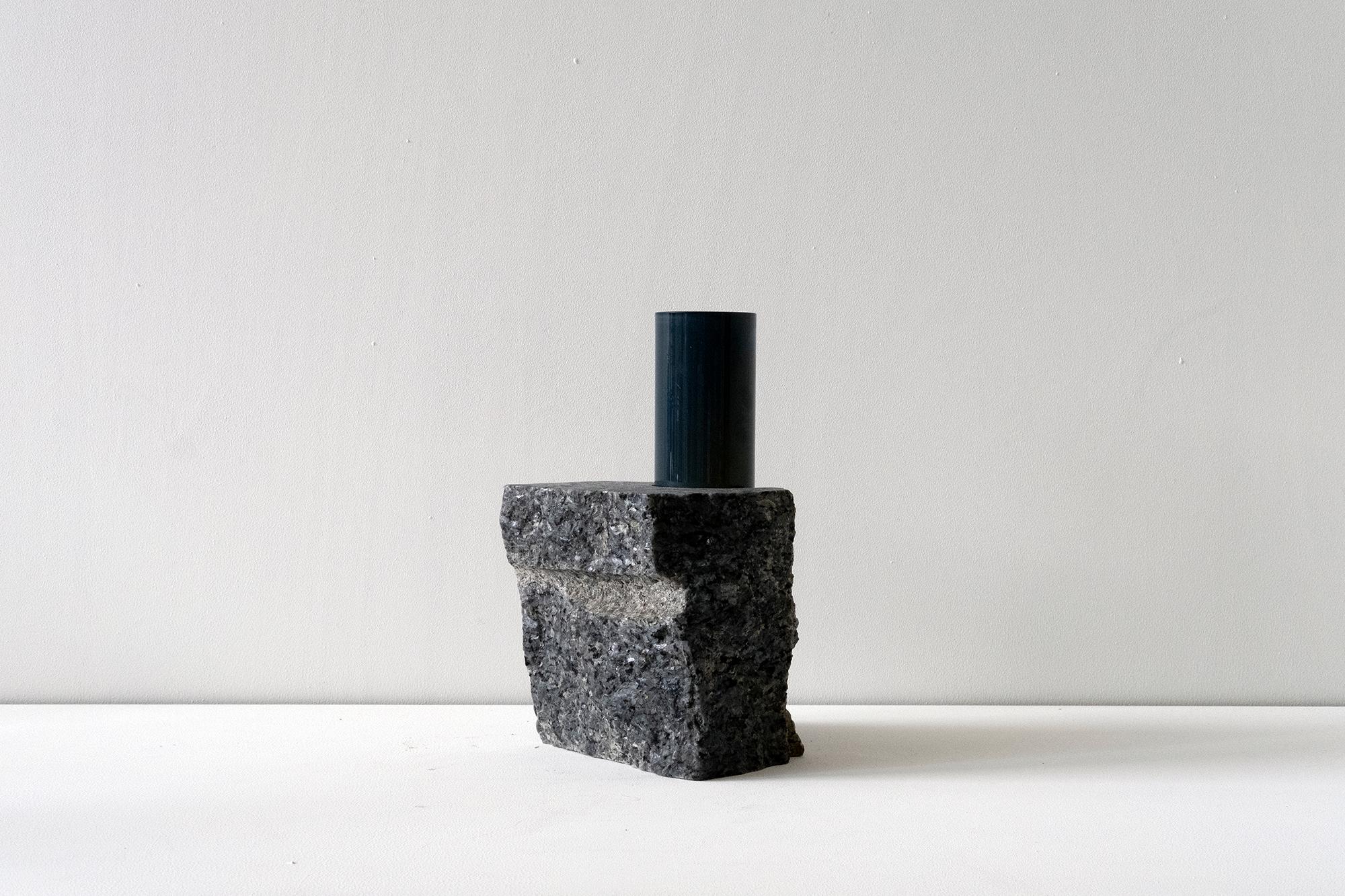 Italian Contemporary Vase, Granit Labrador Granite Glass Cylinder, by Erik Olovsson For Sale