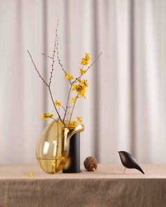 Contemporary Vase 'Gutta Boon CS2' by Noom, Large, Blown Amber Glass and Oak