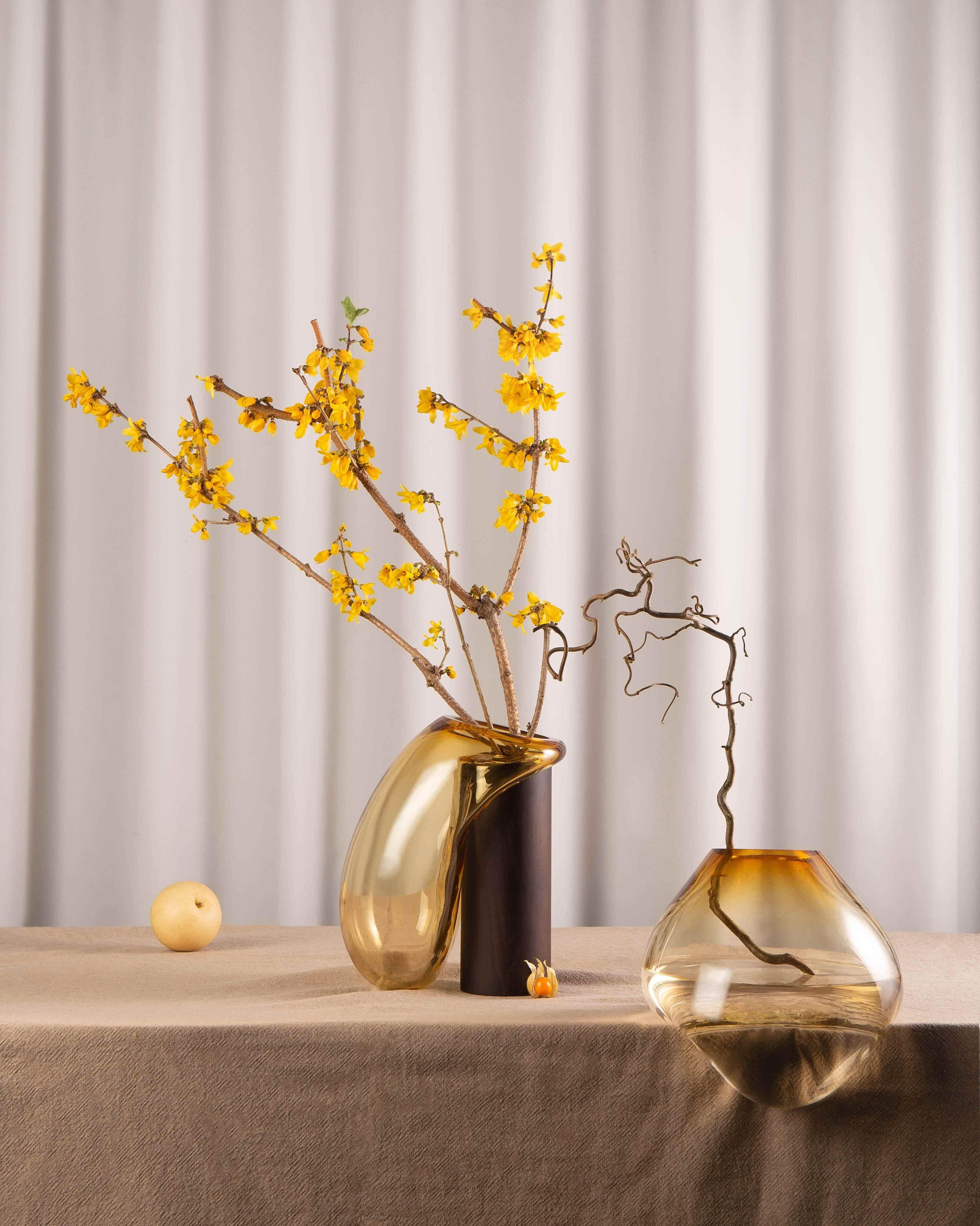 Organic Modern Contemporary Vase 'Gutta CS2' by Noom, Blown Amber glass For Sale