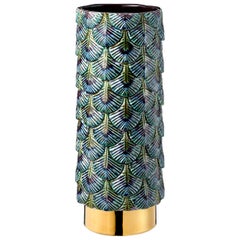 Contemporary Vase Hand Decorated with 24-Karat Gold and Various Enamels