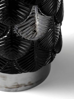 Contemporary Vase Hand Decorated with Black Gloss and Iridescent Plinth Enamels