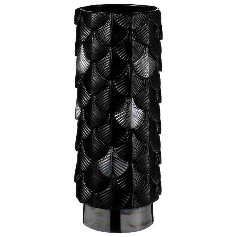 Art Deco Contemporary Vase Hand Decorated with Black Gloss and Iridescent Plinth Enamels For Sale