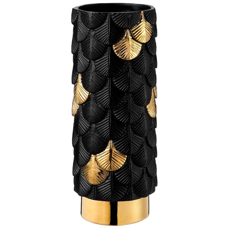 Italian Contemporary Vase Hand Decorated with Black Satin and 24-Karat Gold Enamels For Sale