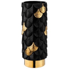 Contemporary Vase Hand Decorated with Black Satin and 24-Karat Gold Enamels