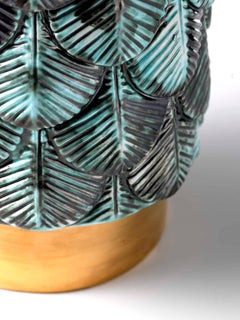 Contemporary Vase Hand Decorated with Malachite, Silver & 24-Karat Gold Enamels