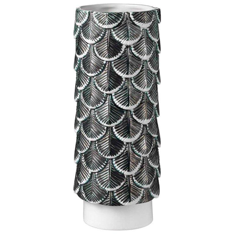 Italian Contemporary Vase Hand Decorated with Silver Green and White Enamels For Sale