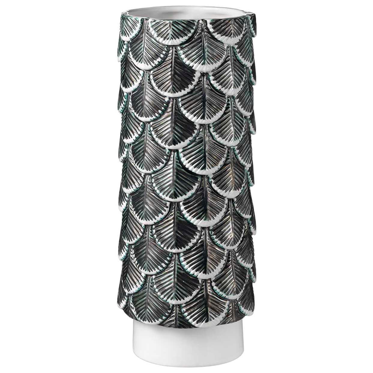 Contemporary Vase Hand Decorated with Silver Green and White Enamels For Sale