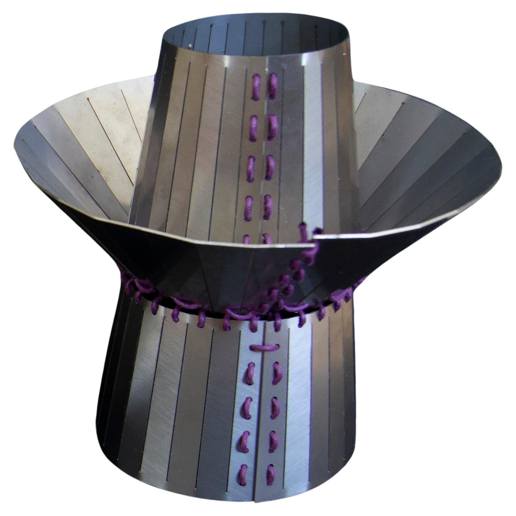 Contemporary Vase in Stainless Steel Design Piece - purple strings For Sale