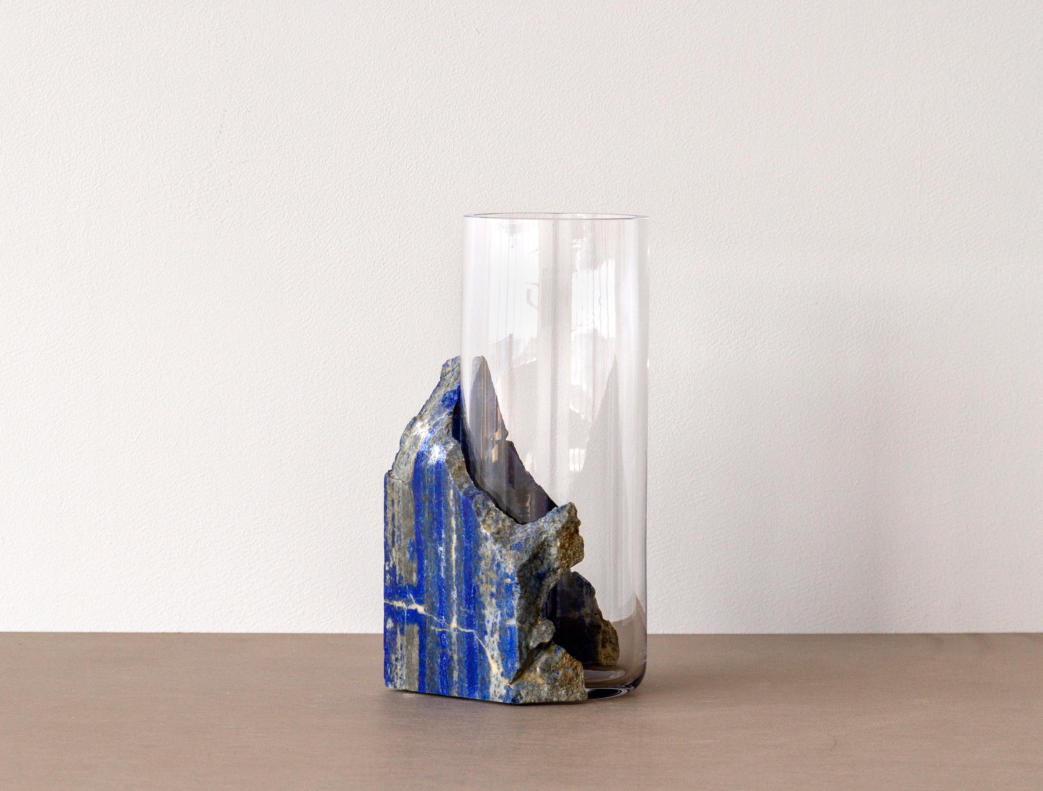Modern Contemporary Vase, Lapis Lazuli with Matching Glass Cylinder, by Erik Olovsson For Sale