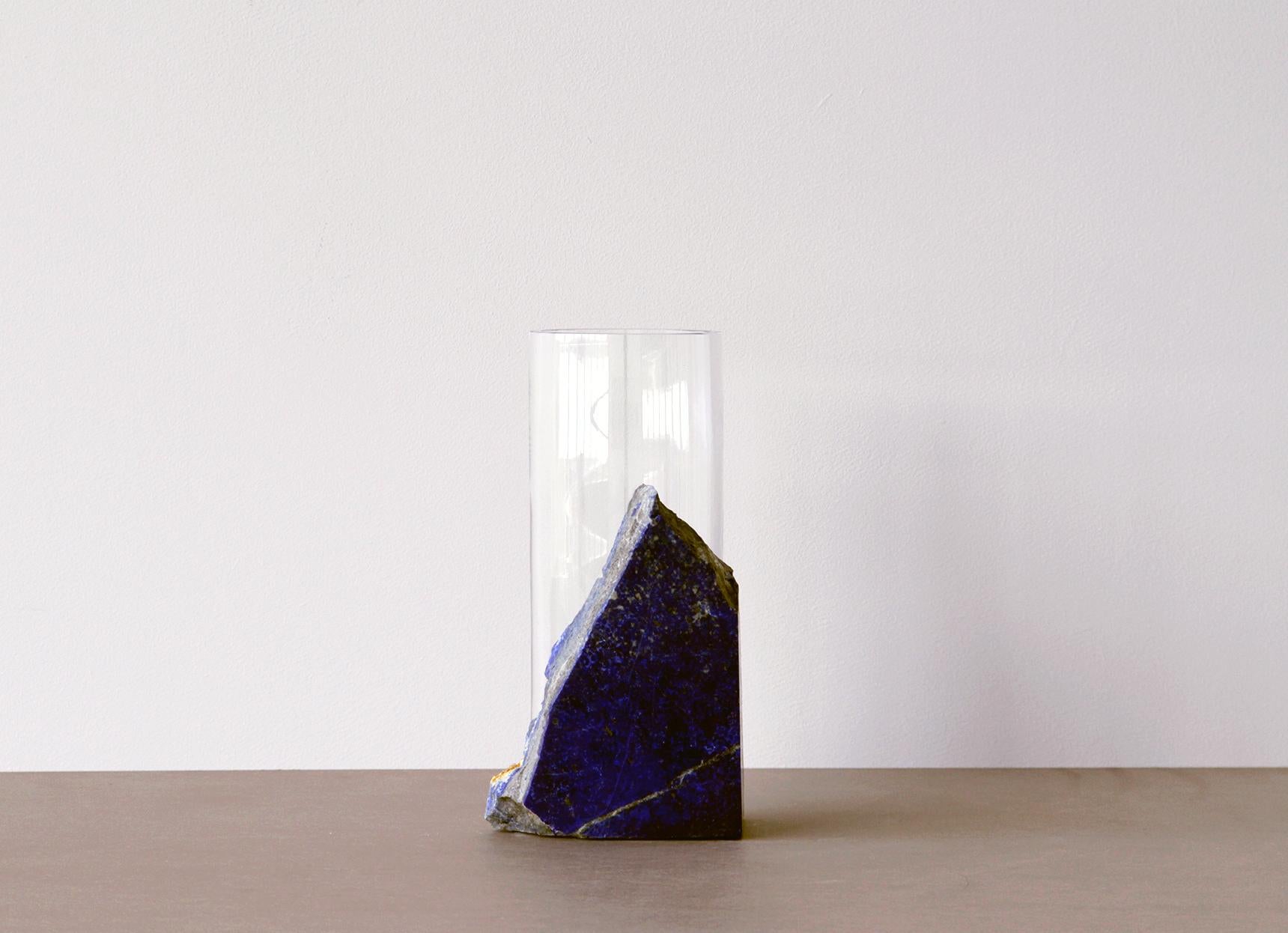 Italian Contemporary Vase, Lapis Lazuli with Matching Glass Cylinder, by Erik Olovsson For Sale