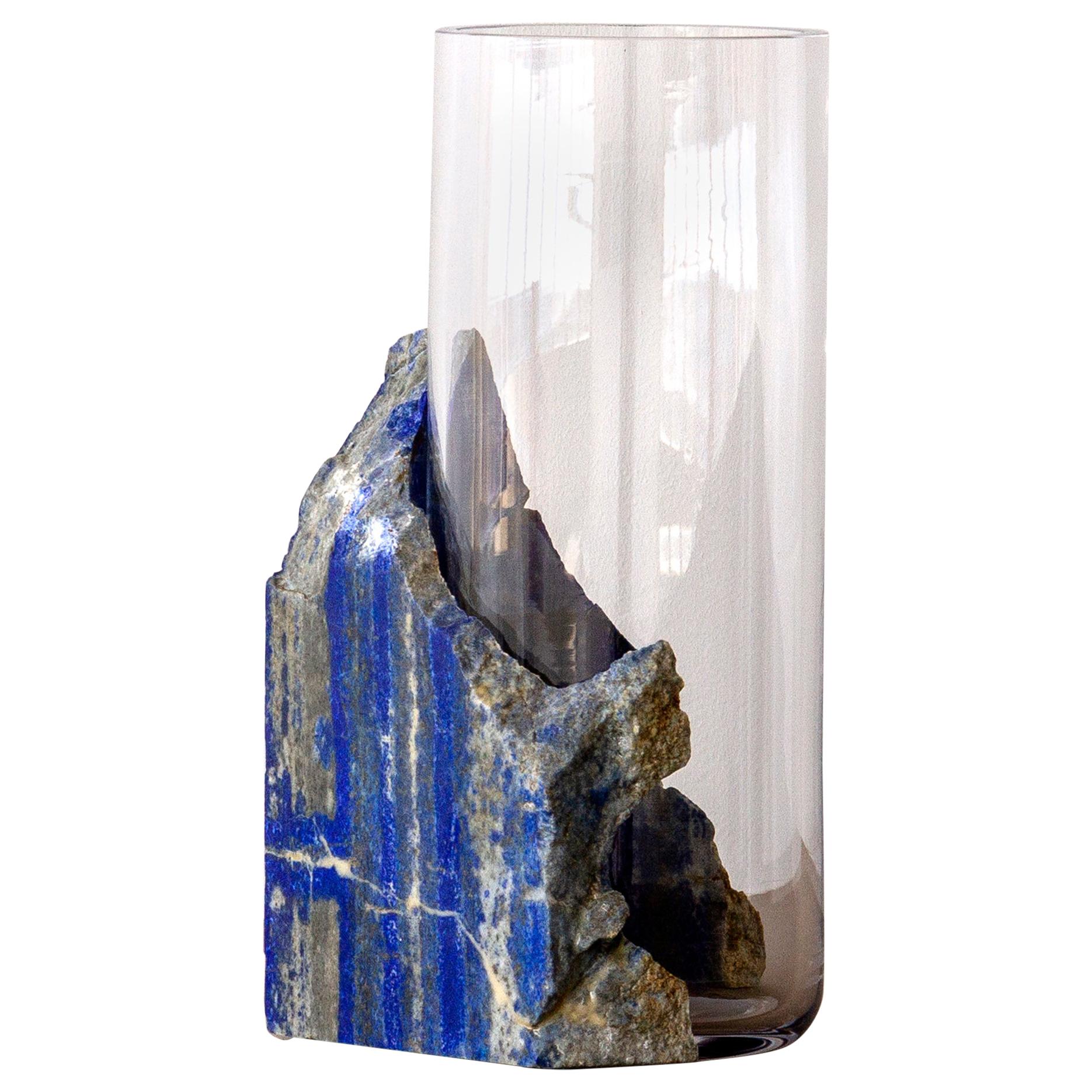 Contemporary Vase, Lapis Lazuli with Matching Glass Cylinder, by Erik Olovsson