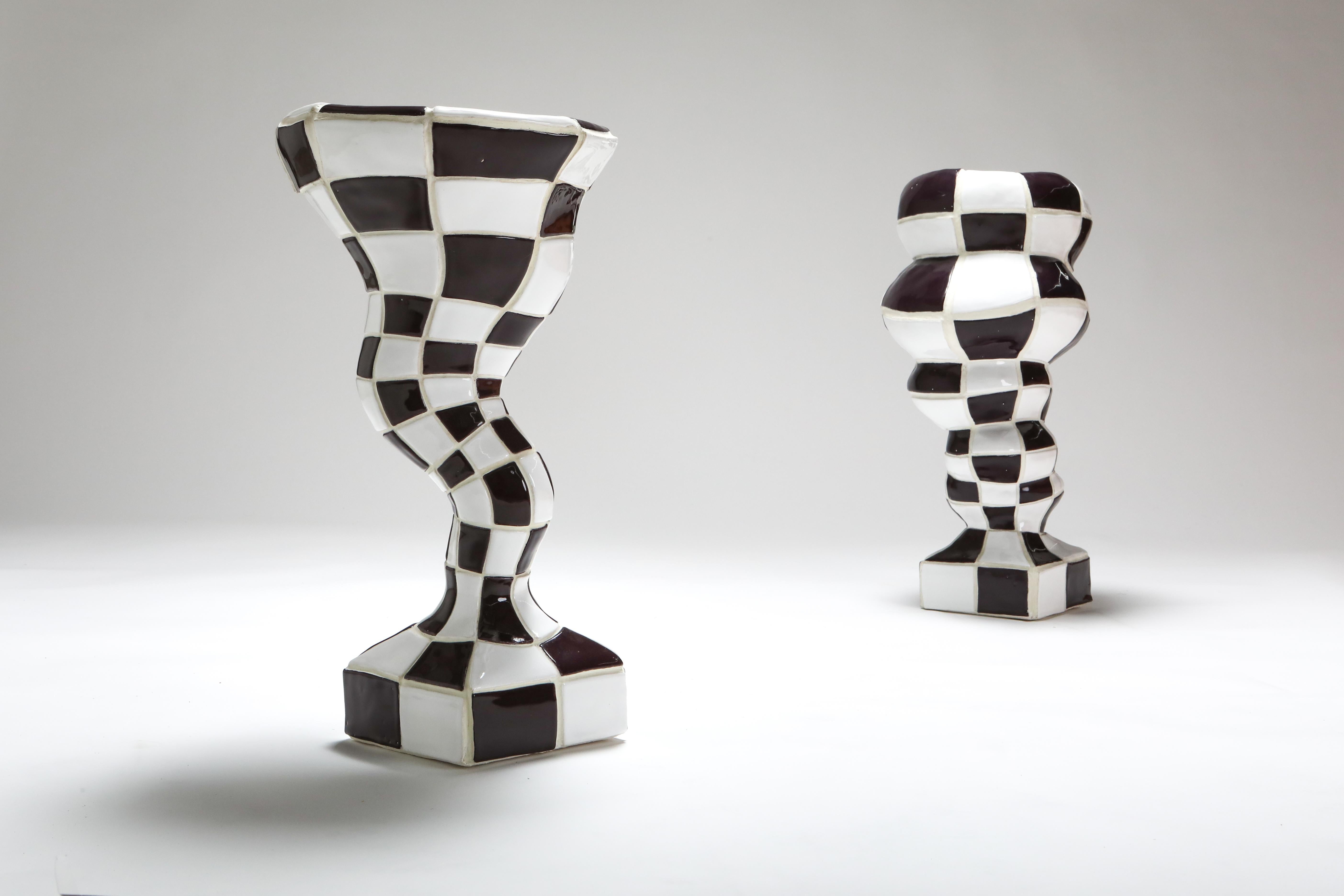 Ceramic checkered Vase 'Pothole portal vex' by touche-touche 3