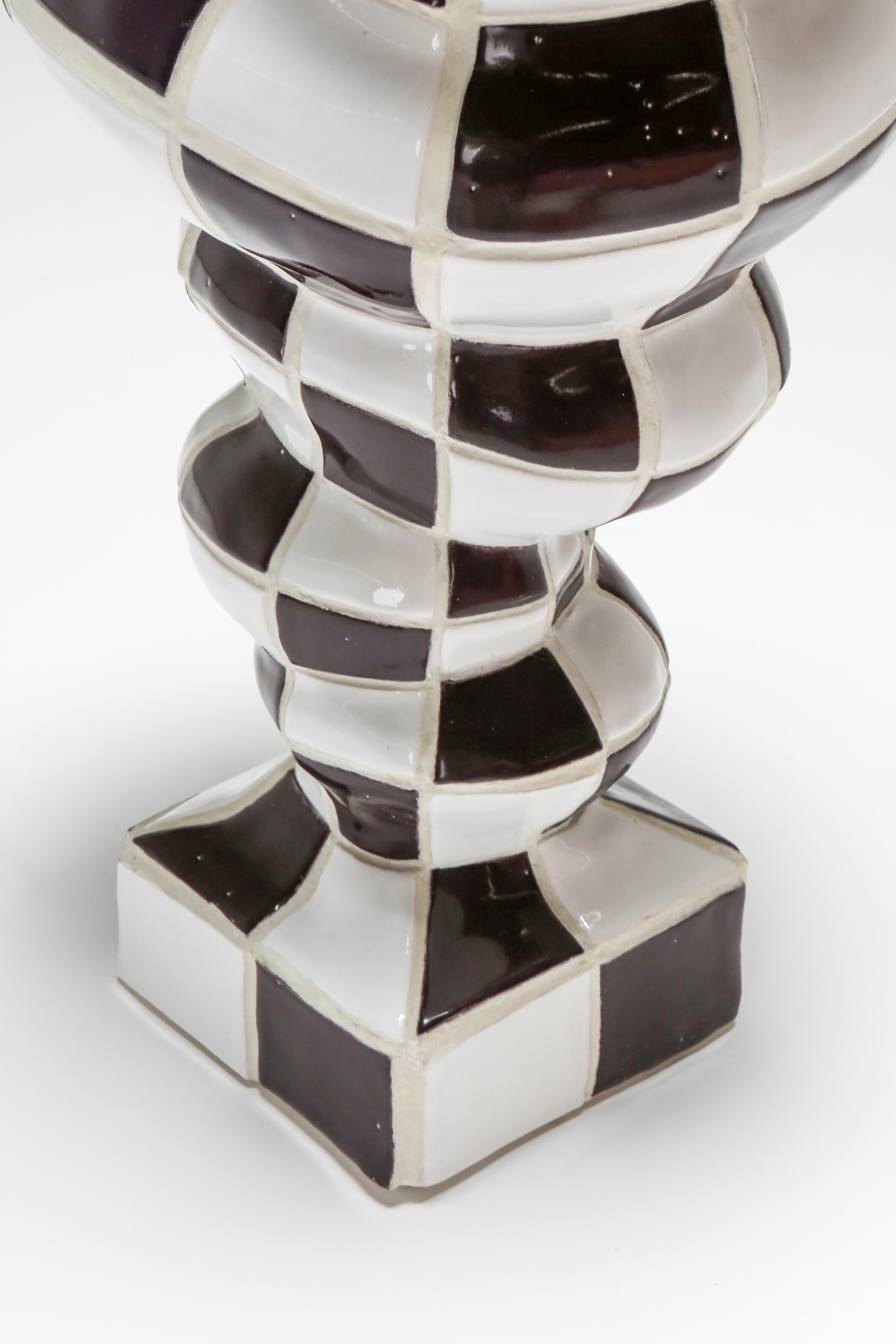 French Ceramic checkered Vase 'Pothole portal vex' by touche-touche