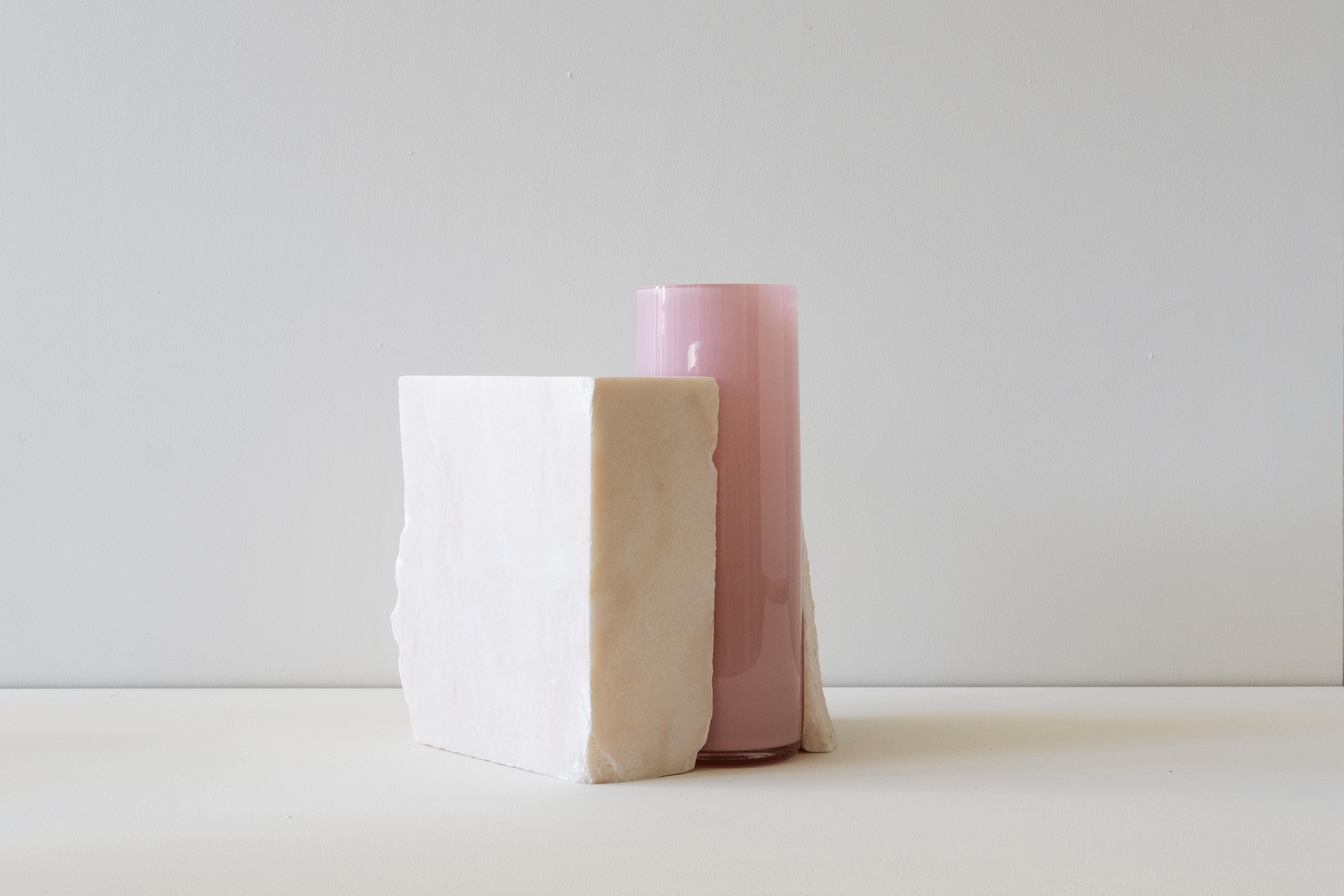 Drill vases

Part chaos and part control, Drill vases are an exercise in
improvisation. 

The origin of the project lies in Carrara, and the small fragments of
marble found discarded by quarries in the region. I began to collect
these