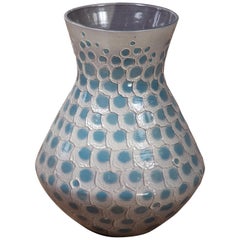 Contemporary Vase with Textured Blue Oyster Motifs and Flaring Lines