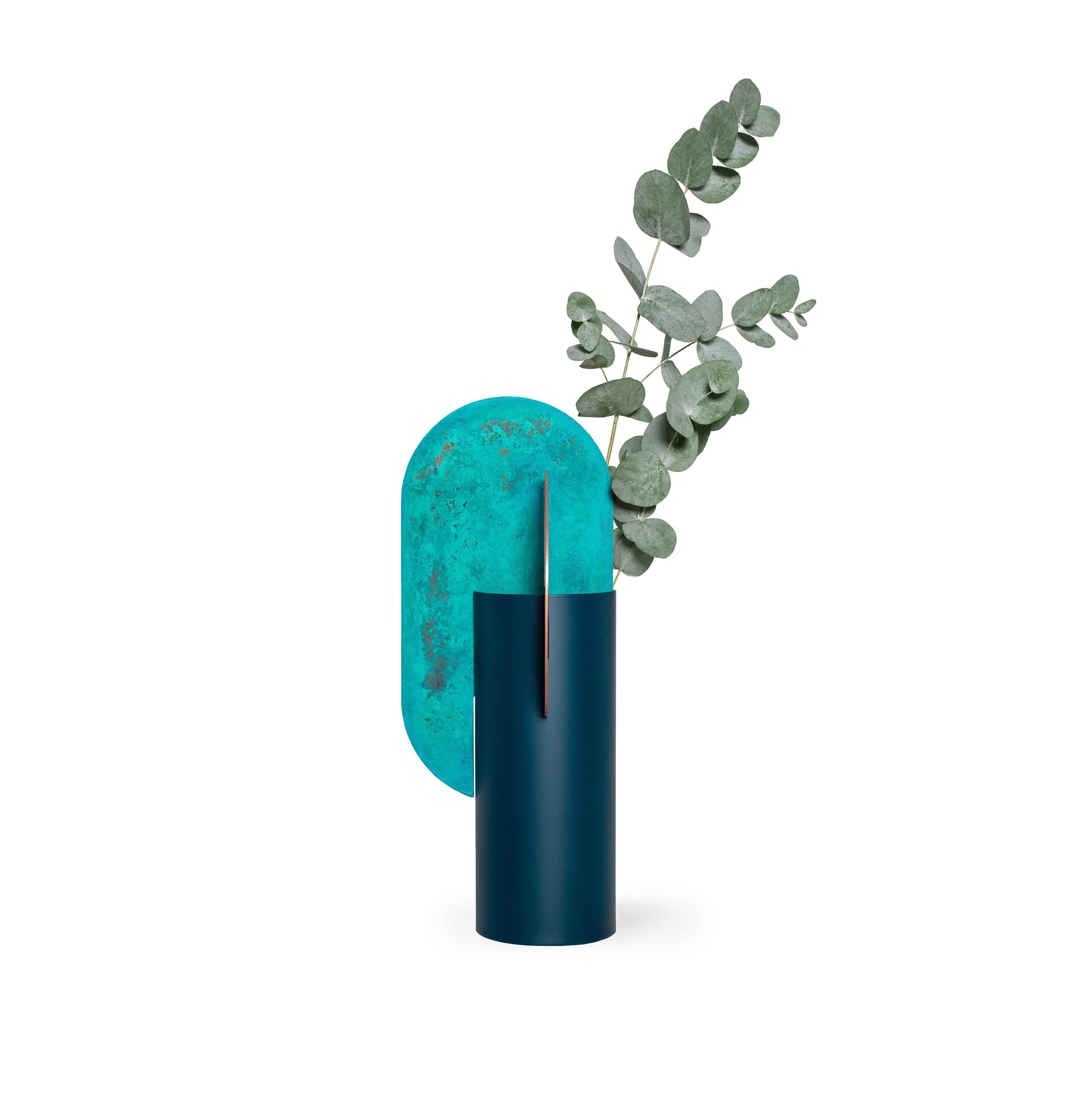 Painted Contemporary Vase 'Yermilov CSL2' by NOOM, Oxidized Copper and Steel For Sale