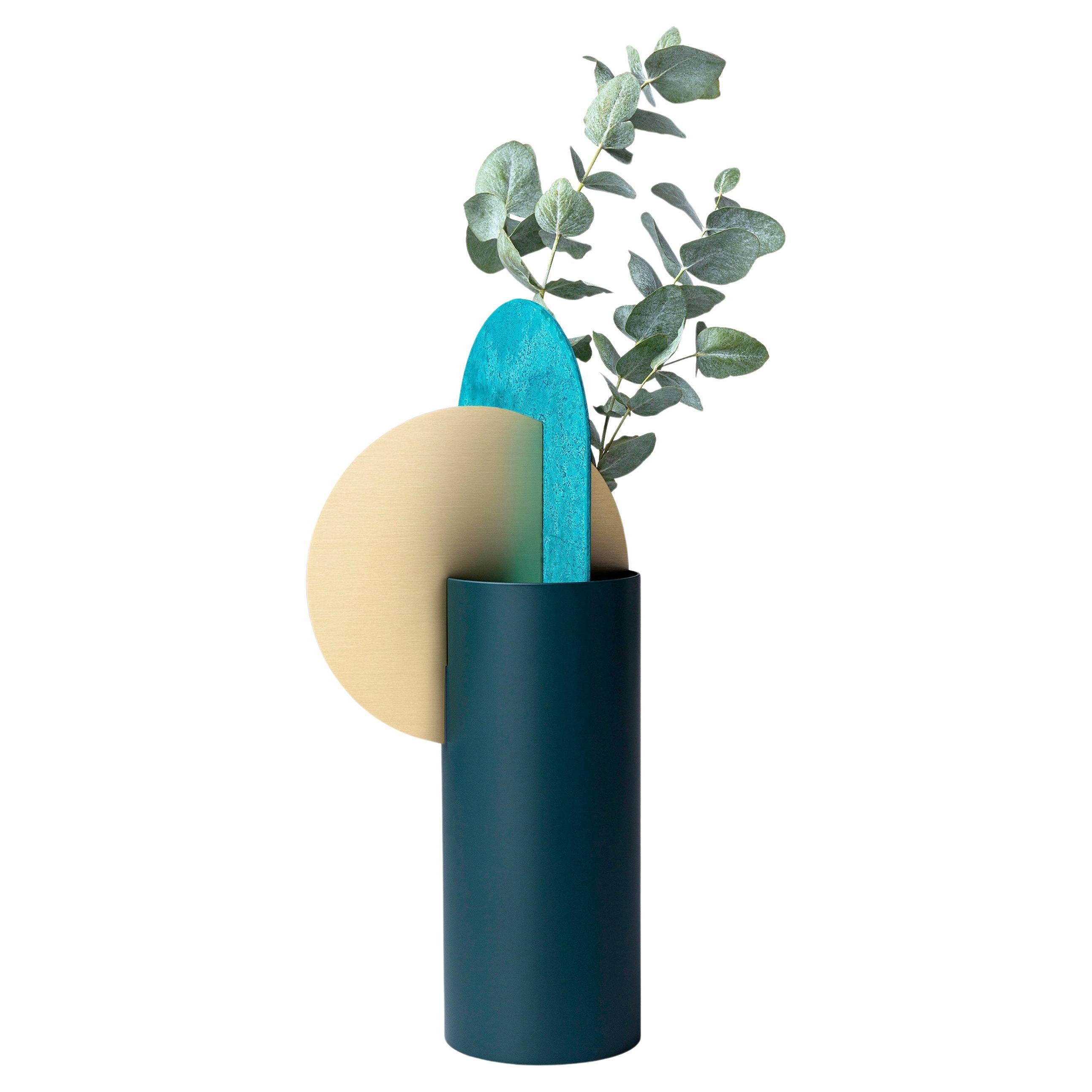 Contemporary Vase 'Yermilov CSL4' by NOOM, Oxidized Brass and Steel For Sale