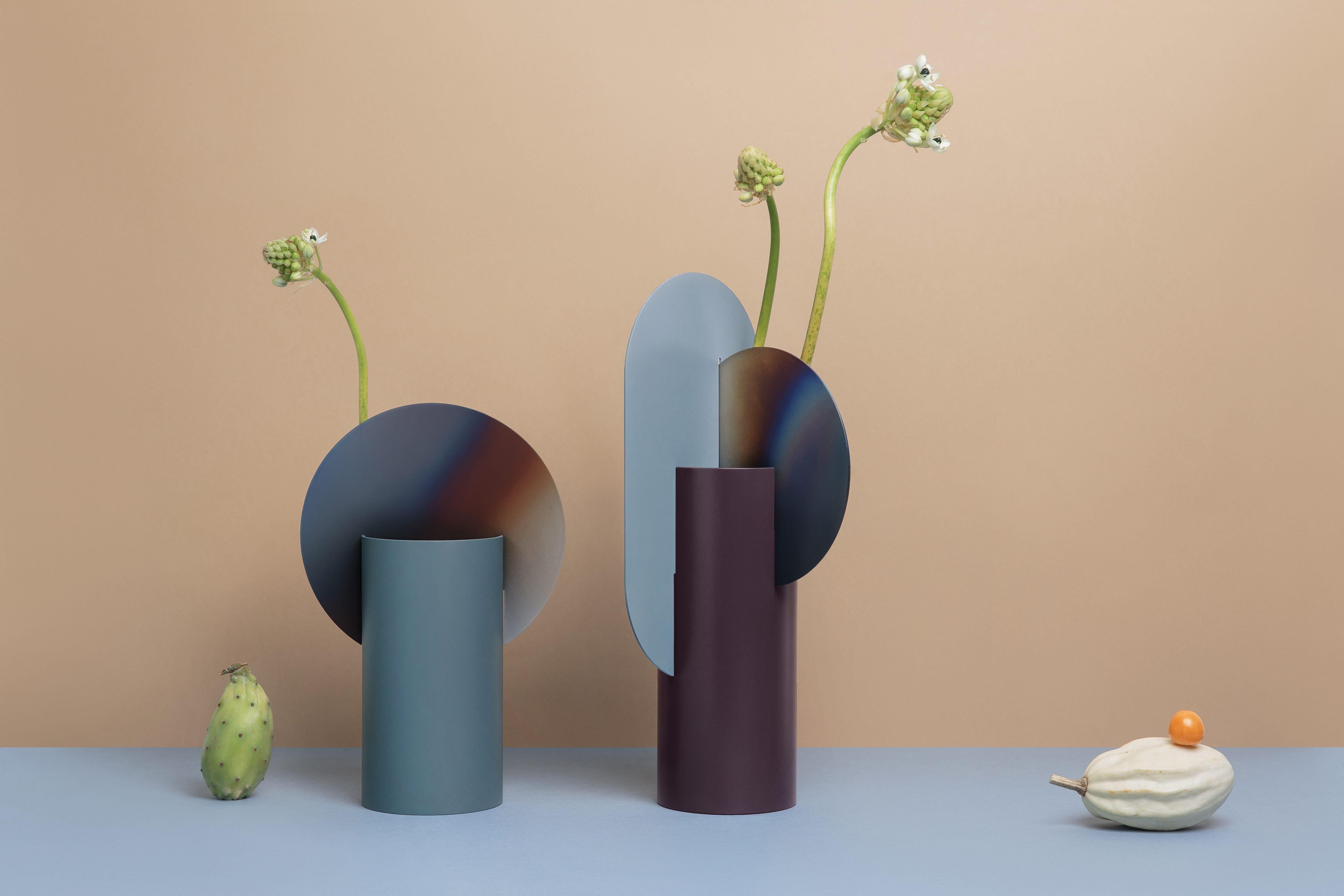 Organic Modern Contemporary Vase 'Yermilov CSL5' by NOOM, Burned and Painted Steel For Sale