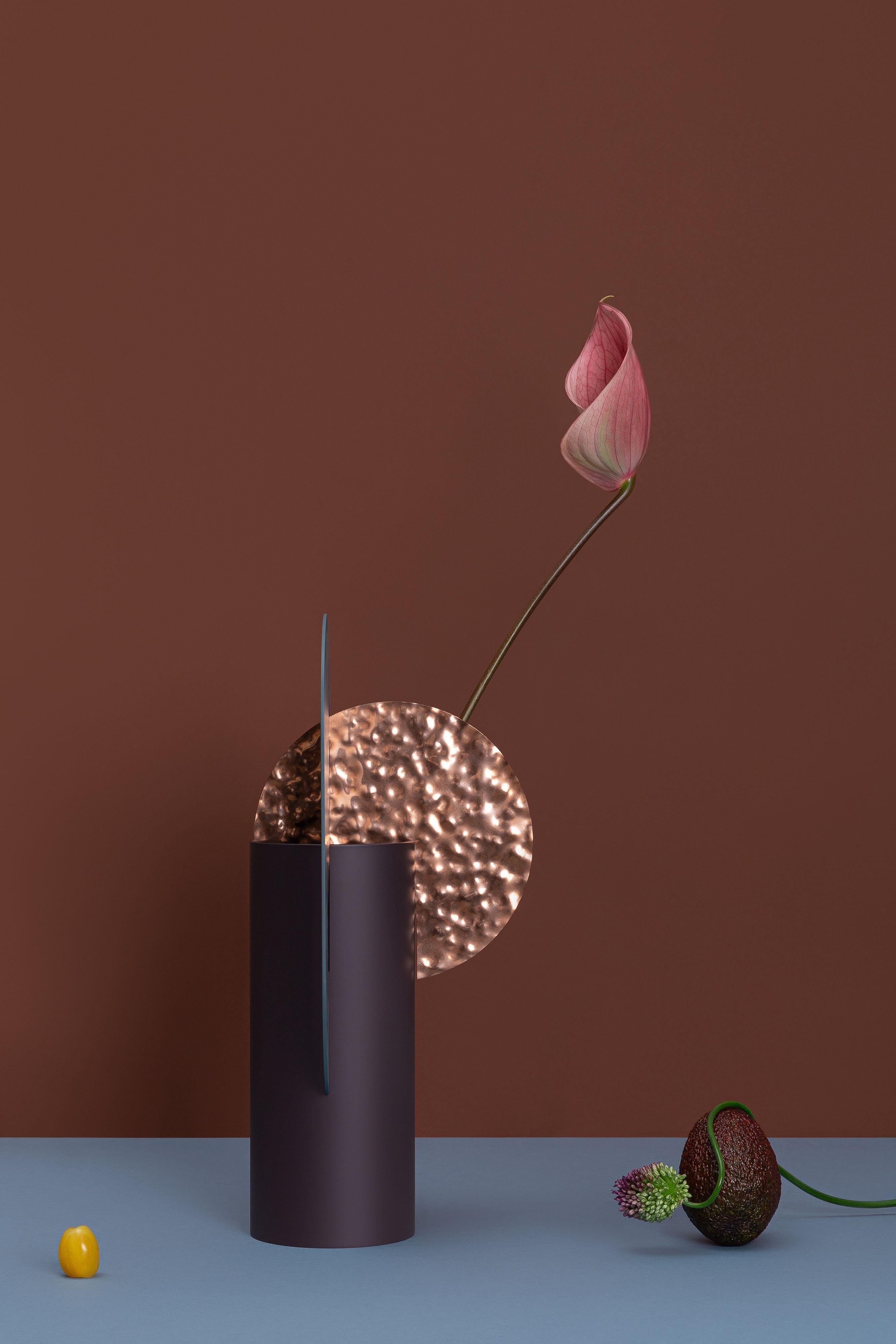 Organic Modern Contemporary Vase 'Yermilov CSL6' by NOOM, Hammered Copper and Steel For Sale