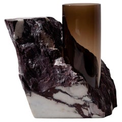 Contemporary Vase, Arabescato Viola Marble Brown Glass Cylinder by Erik Olovsson