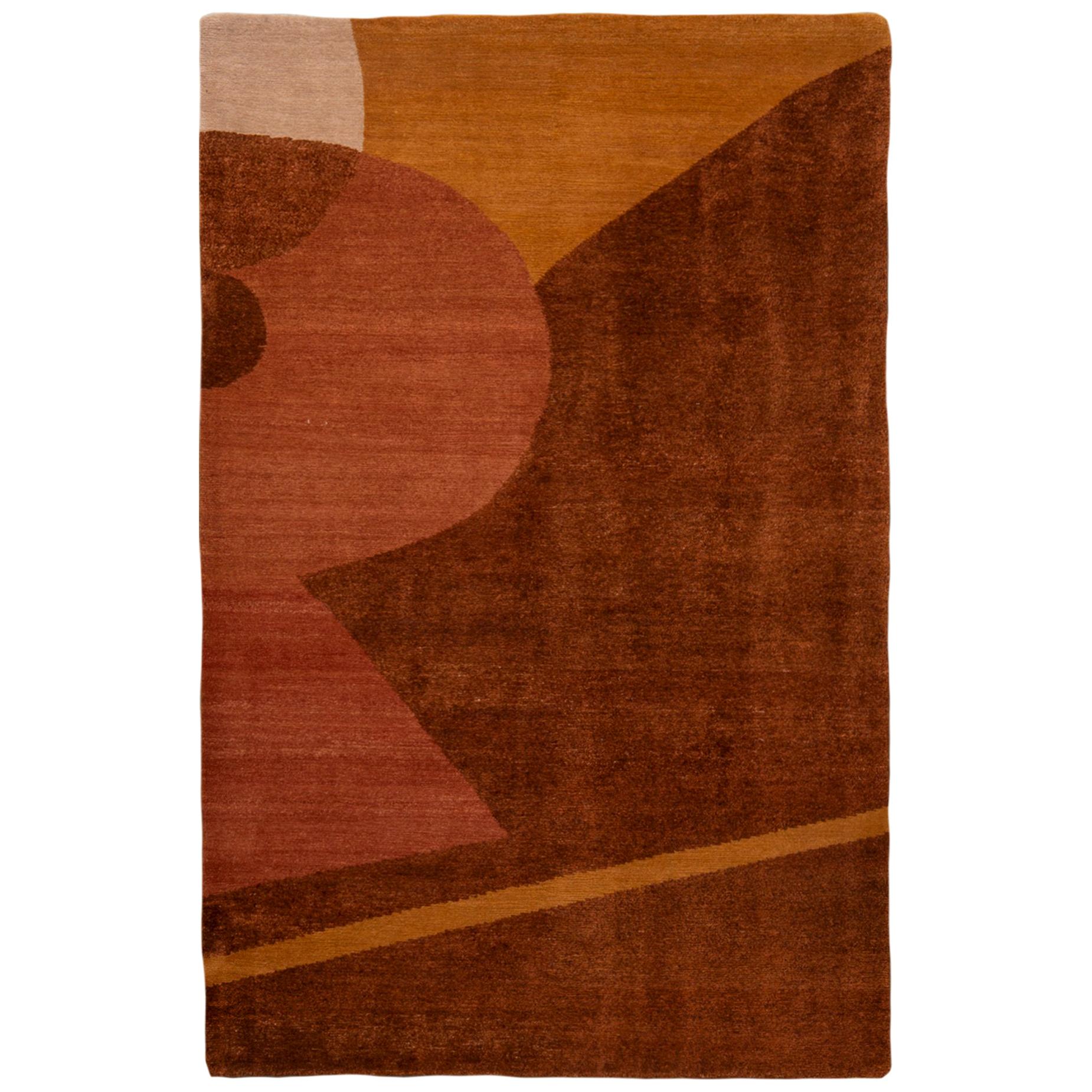 Contemporary Vegas Brown and Gold Wool and Silk Rug