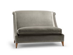 Contemporary Vegas Sofa upholstered in Mark Alexander Velvet with walnut legs
