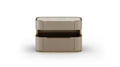 Contemporary Velara Bedside Table With Gold Details and Beige Lacquer