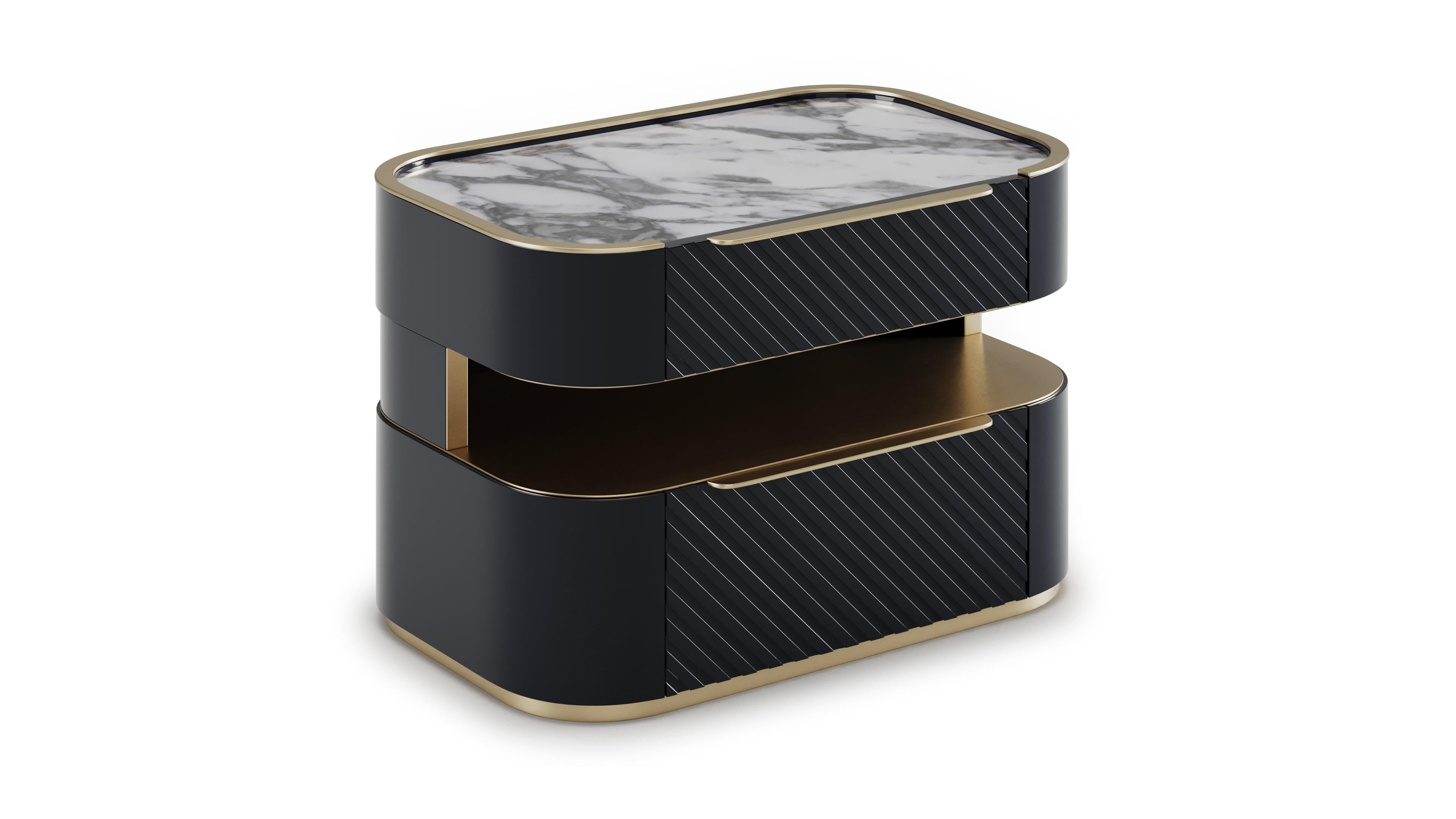 Contemporary Velara Bedside Table With Gold Details and Marble Top In New Condition For Sale In Freamunde, PT