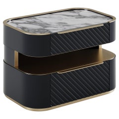 Contemporary Velara Bedside Table With Gold Details and Marble Top