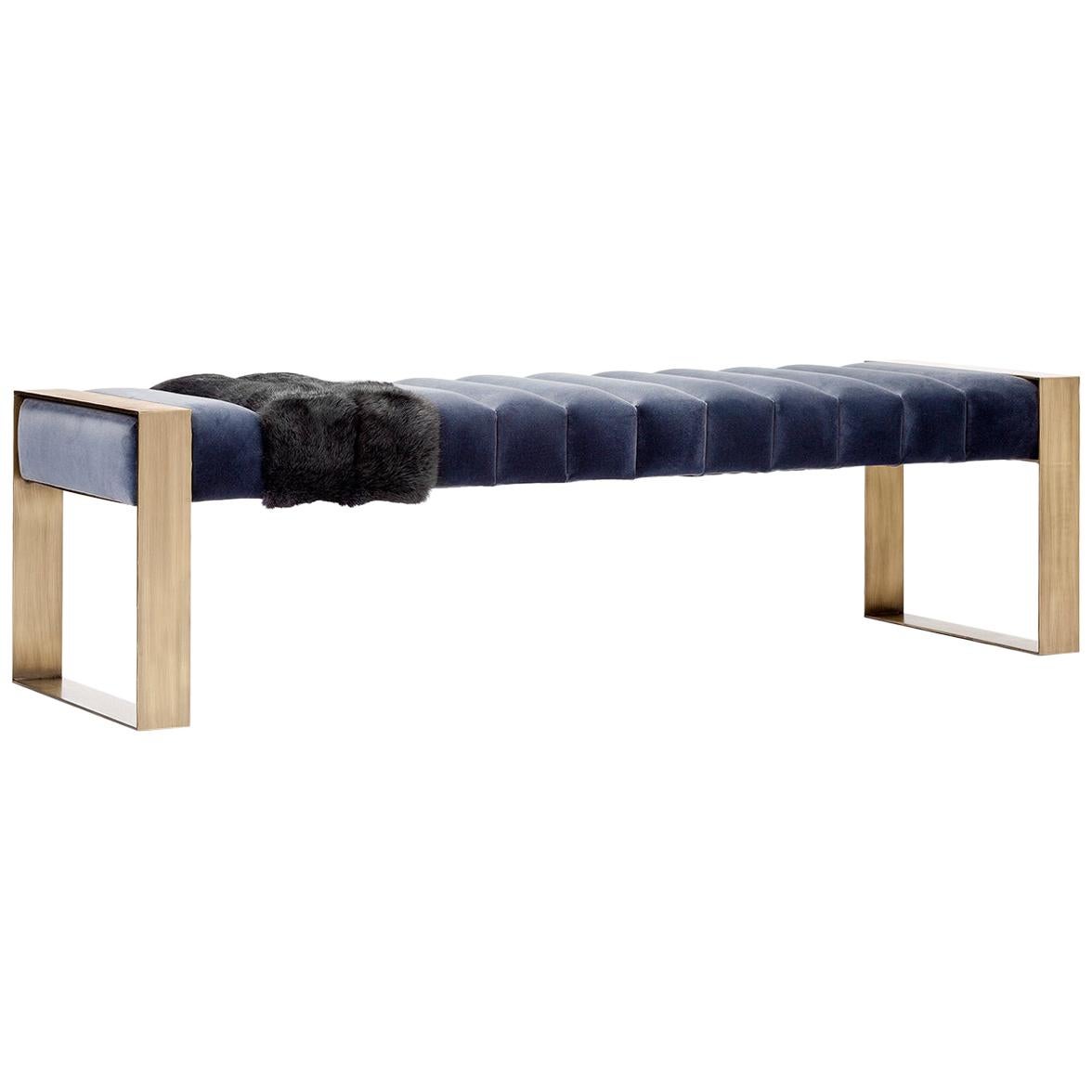Contemporary Velvet and Bronze Bench For Sale