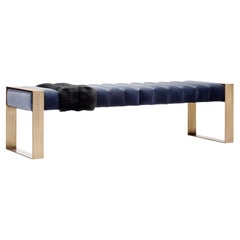 Contemporary Velvet and Bronze Bench
