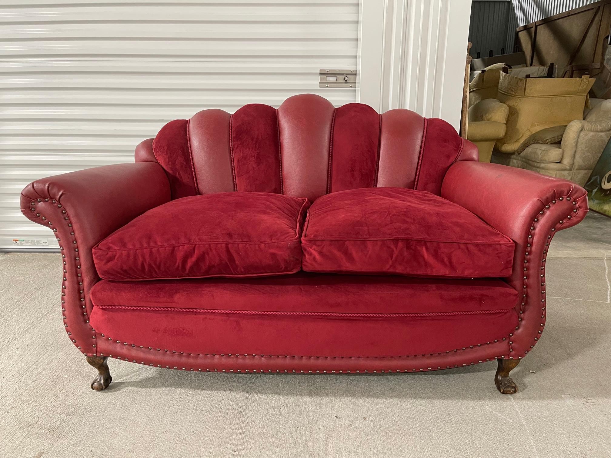 leather and velvet sofa