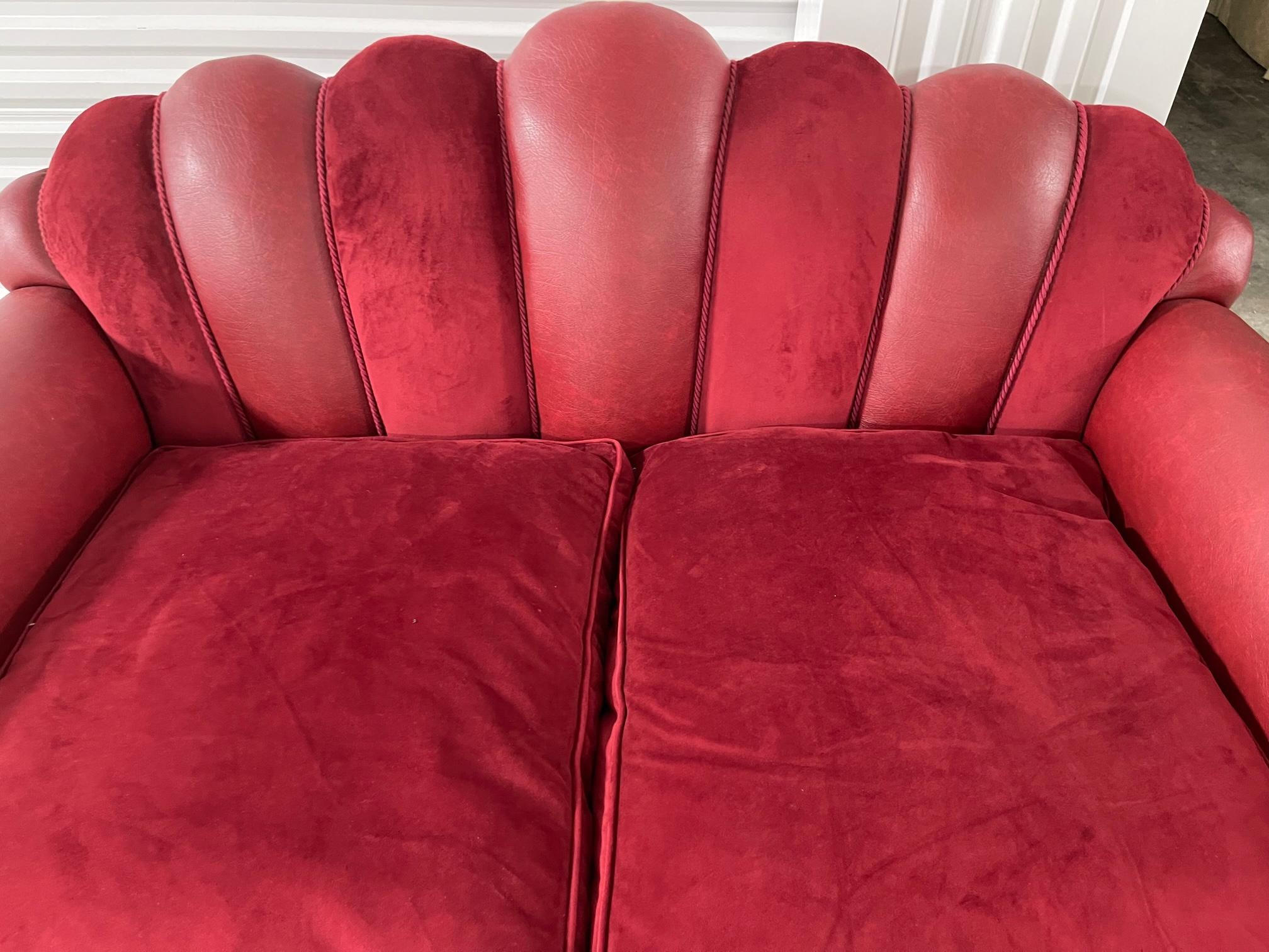 velvet and leather sofa