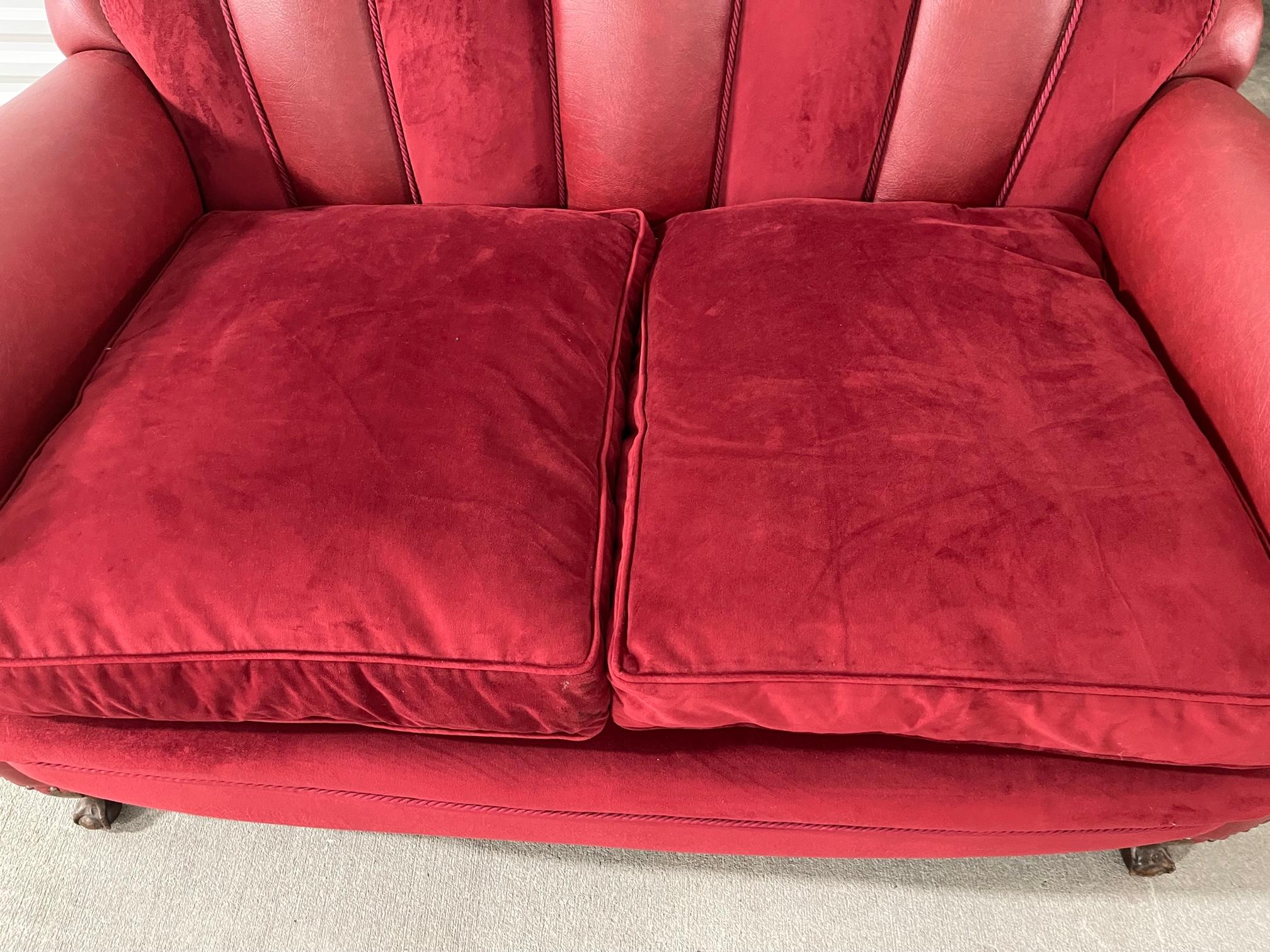 American Contemporary Velvet and Leather Sofa, 20th Century