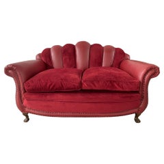 Contemporary Velvet and Leather Sofa, 20th Century