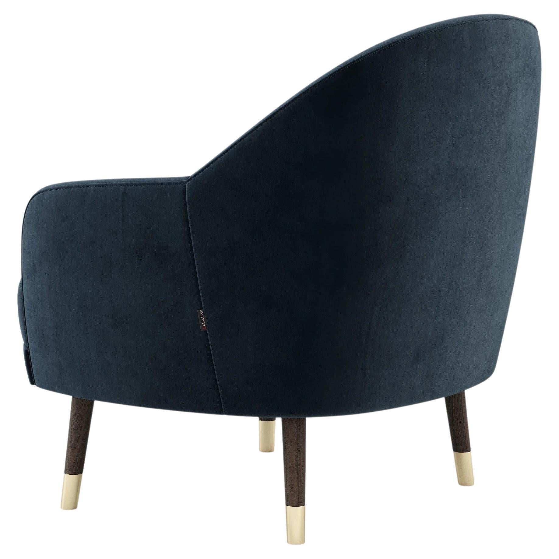Custom Velvet Upholstered Armchair with Wood and Metal Legs For Sale at
