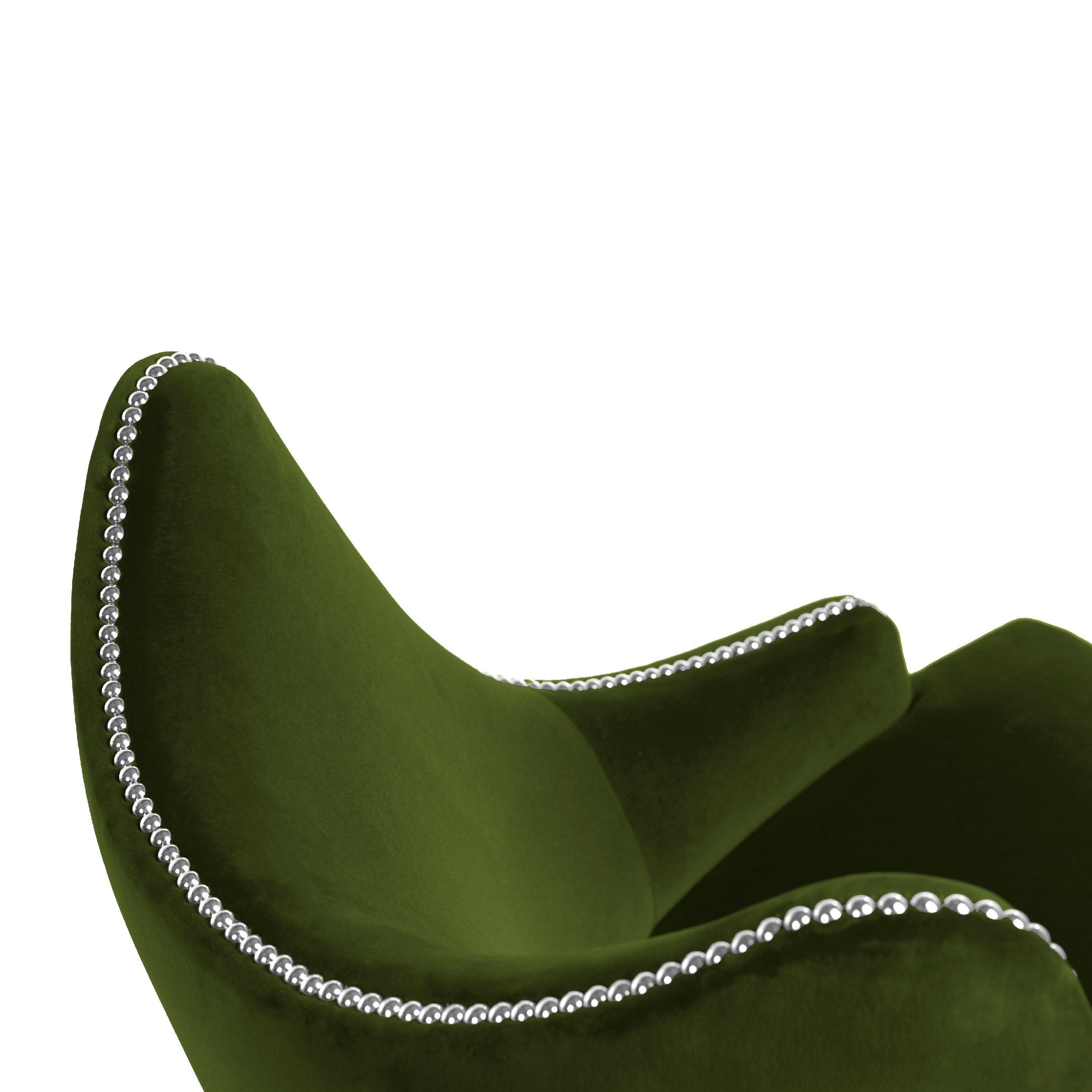 Contemporary Velvet Armchair Offered With Nails On The Curve & Back For Sale 4