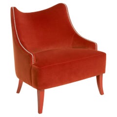 Contemporary Velvet Armchair Offered With Nails On The Curve & Back