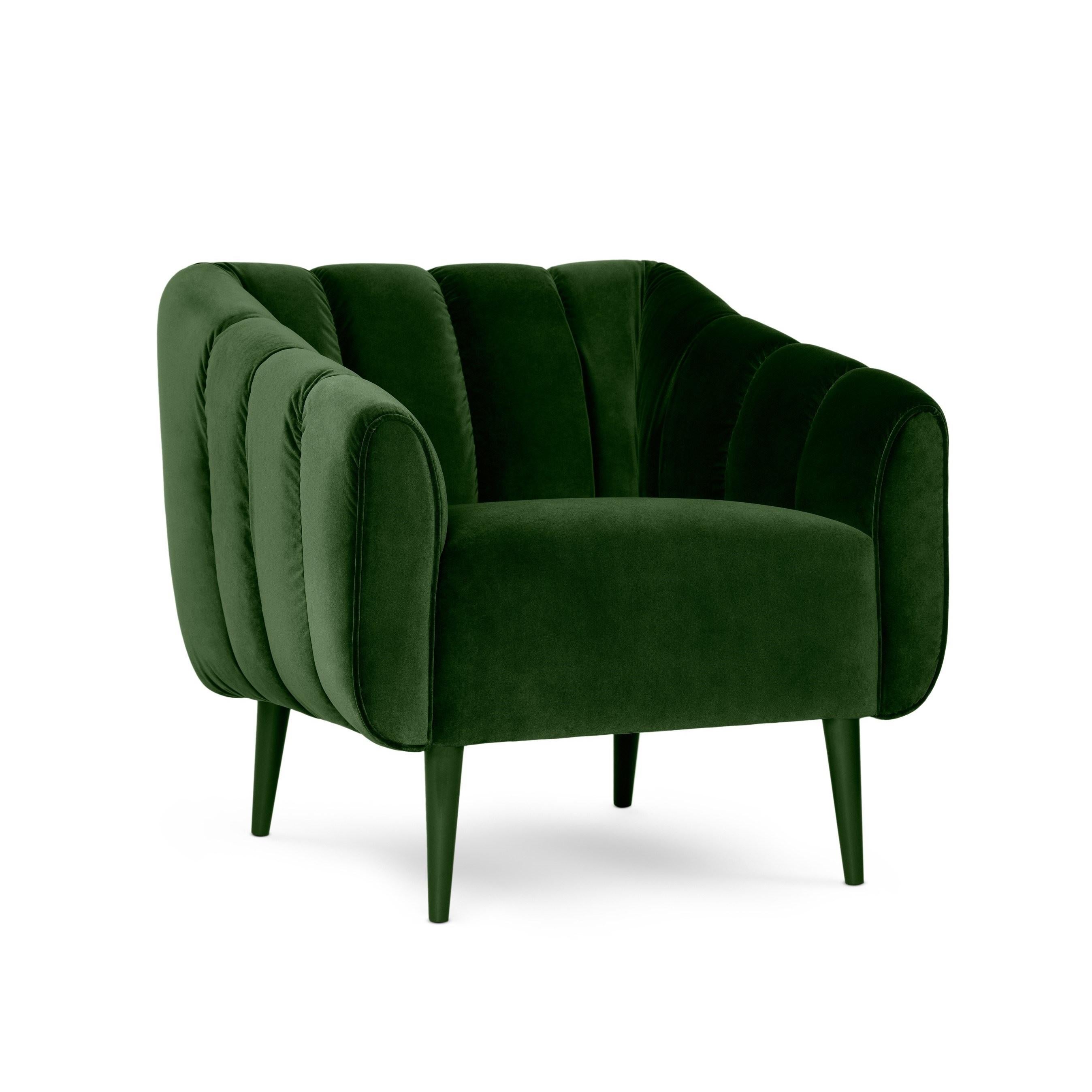 Contemporary Velvet Armchair with Quilted Upholstery Back