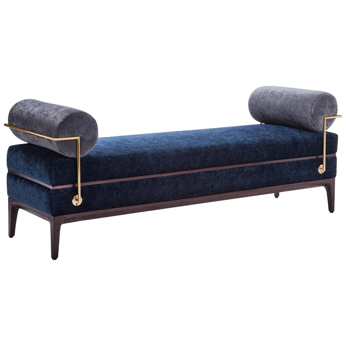 Contemporary Velvet Bench Inspired by the Opulence of the Roaring, 1920s